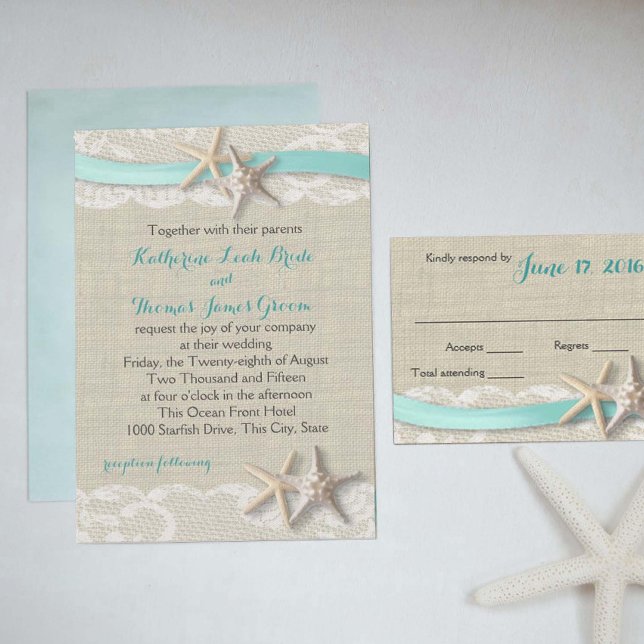 Invitation Starfish et Ribbon Beach Aqua (Créateur téléchargé)