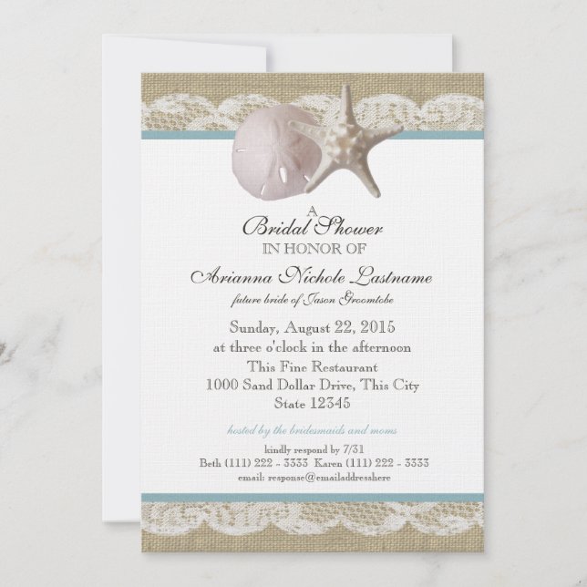 Invitation Starfish et White Lace Fête des mariées (Devant)