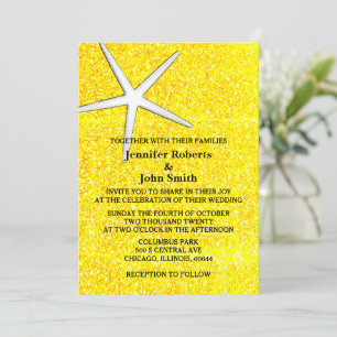 Invitation Starfish Gold Jaune Parties scintillant Plage Mari