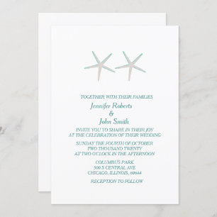 Invitation Starfish Gris Turquoise Blanc Élégant Mariage naut