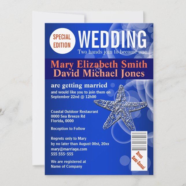Invitation Starfish mariage magazine PERSONNALISER (Devant)