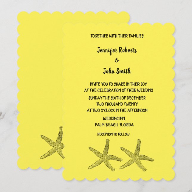 Invitation Starfish Motif Jaune Noir Coloré Mariage (Devant / Derrière)