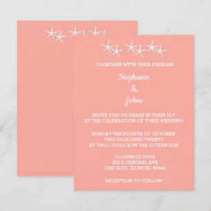 Invitation Starfish Motif Saumon blanc Orange Cute Mariage
