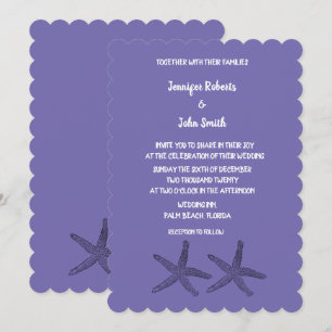 Invitation Starfish Patterns Purple White Cute Beach Mariage