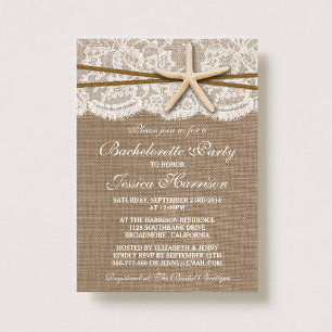 Invitation Starfish Rustique Sur Burlap Beach Bachelorette Pa