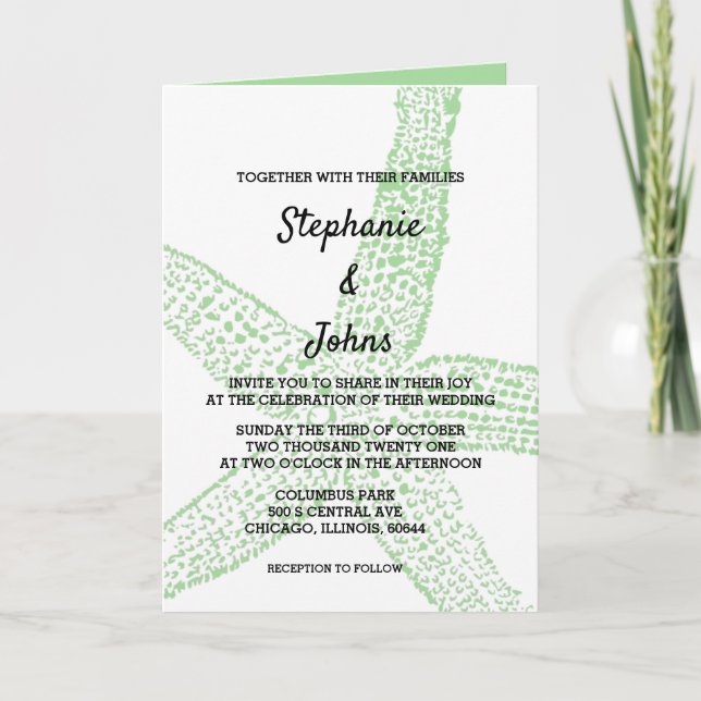 Invitation Starfish Sage marin Vert blanc 2024 Mariage (Devant)