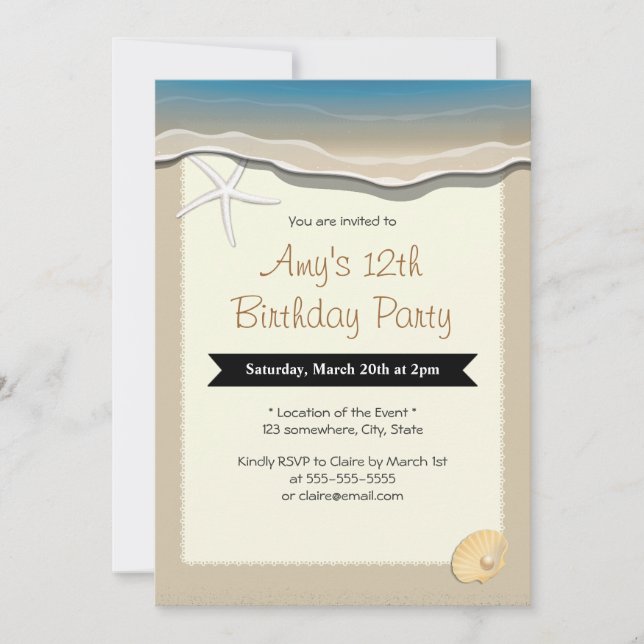 Invitation Starfish & Seashell Beach Thème Anniversaire Invit (Devant)