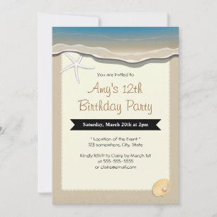 Invitation Starfish & Seashell Beach Thème Anniversaire Invit