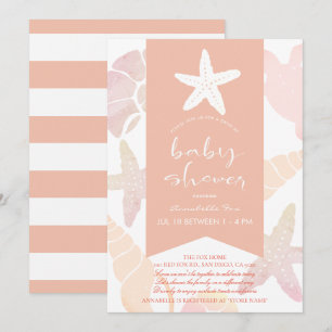 Invitation Starfish & Seashells Pink Drive-by Baby shower