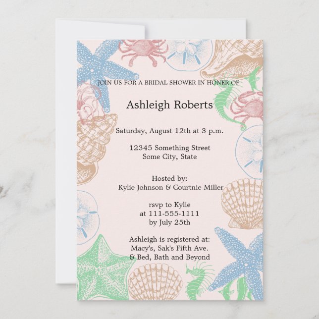 Invitation Starfish Shells Beach (Devant)