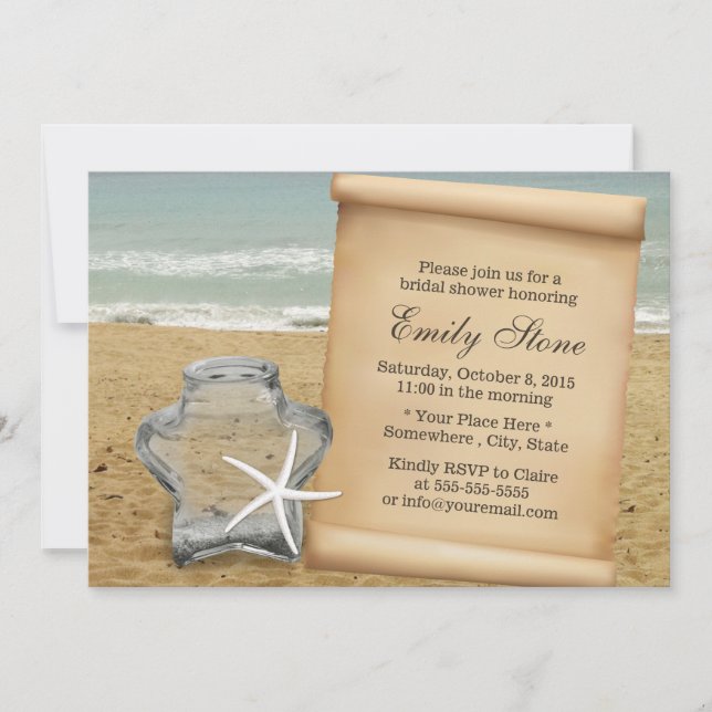 Invitation Starfish & Star Glass Jar Beach Fête des mariées (Devant)