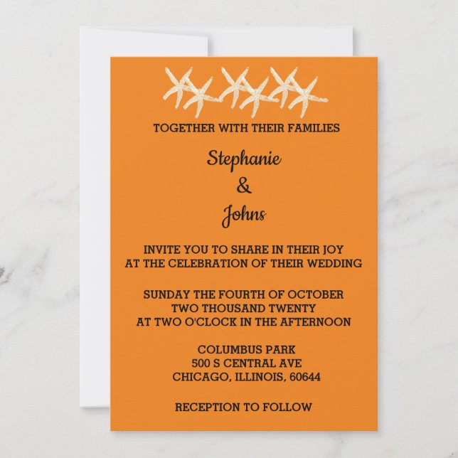 Invitation Starfish Sunset Orange moderne coloré Mariage (Devant)