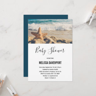 Invitation Starfish sur un Baby shower photo de plage de sabl