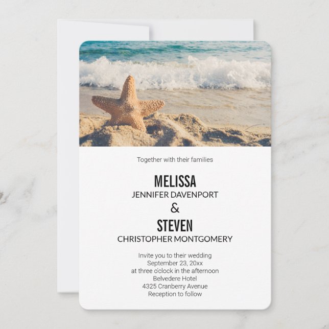 Invitation Starfish sur un Mariage de plage de sable (Devant)