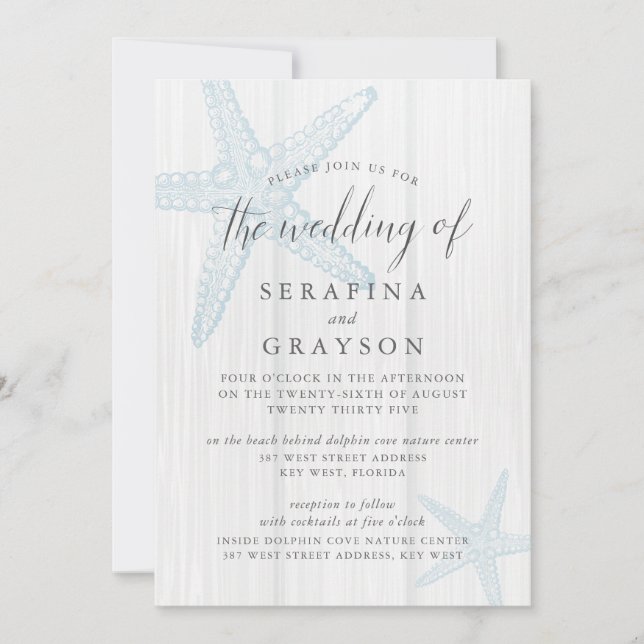 Invitation Starfish Tropical Rustic Beach Bleu Mariage Invit (Devant)
