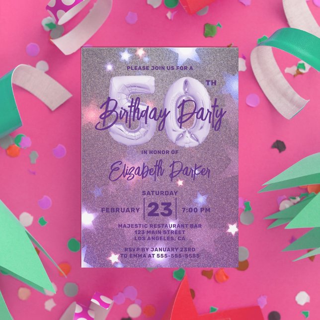 Invitation Starry Glittery Magenta 50e anniversaire Invitatio (Créateur téléchargé)
