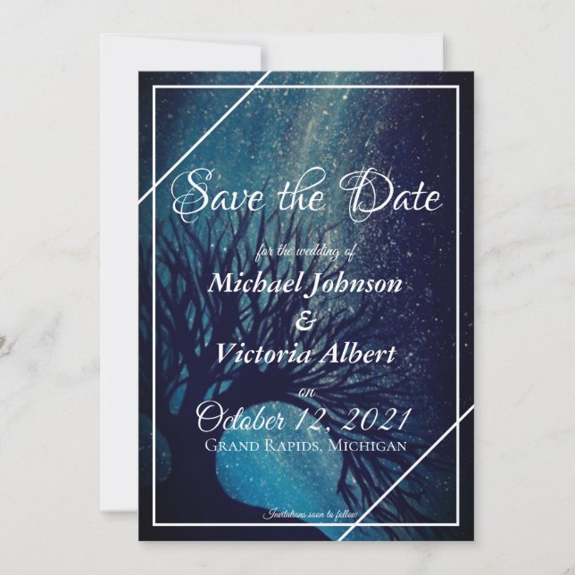 Invitation Starry Night Galaxy Tree Enregistrer le Mariage Da (Devant)