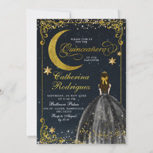 Invitation Starry Night Gold et Black Quinceanera