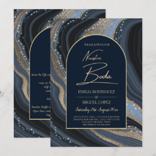 Invitation Starry Night Navy Gold Agate NUESTRA BODA Invitati
