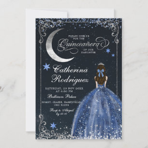 Invitation Starry Night Silver et Dark Blue Quinceanera