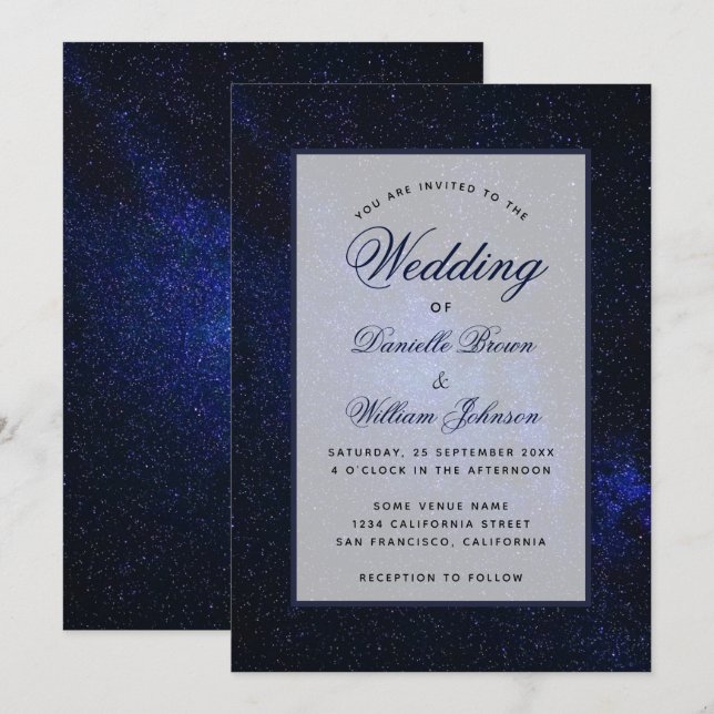 Invitation Starry Night Sky Celestial Élégant Mariage de scri (Devant / Derrière)