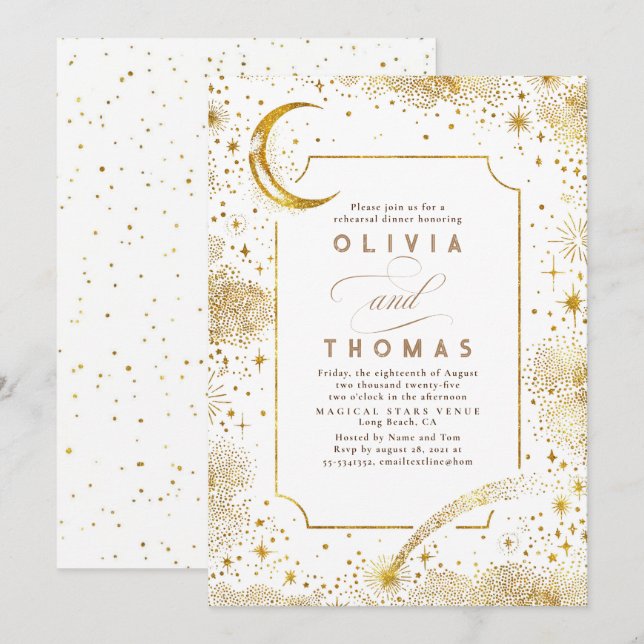 Invitation Starry Night Sky Crescent Moon Repétition Dîner (Devant / Derrière)