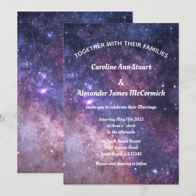 Invitation Starry Night Sky Galaxy Élégant Mariage céleste (Devant / Derrière)