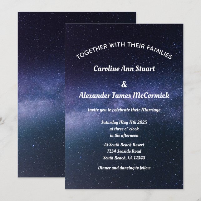 Invitation Starry Night Sky Galaxy Stars Mariage moderne (Devant / Derrière)