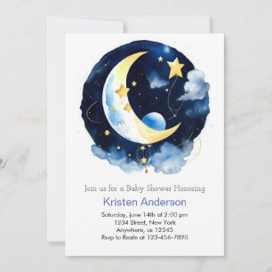 Invitation Starry Space Adventure Blue Boy Baby shower