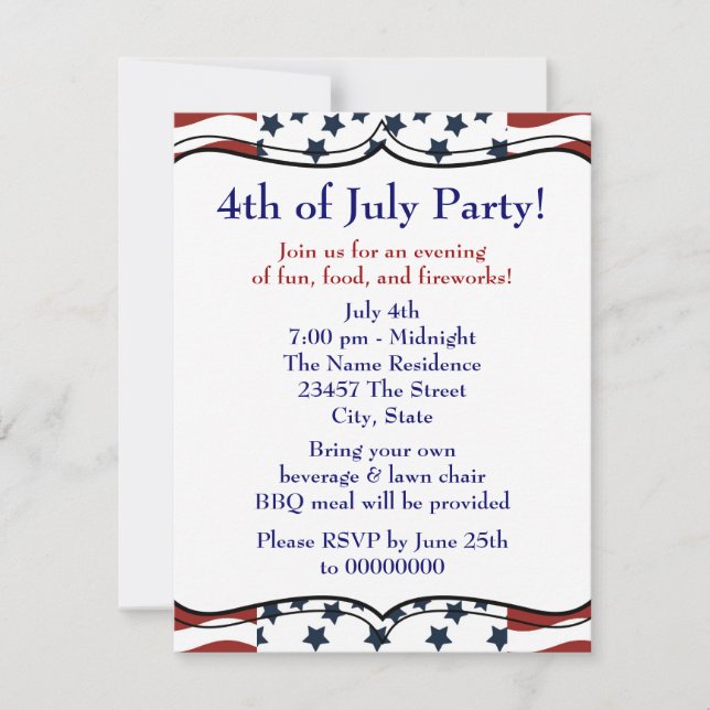 Invitation Stars 4 juillet BBQ Party (Devant)