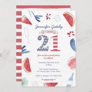 Invitation Stars and Stripes 21e anniversaire Pool Party