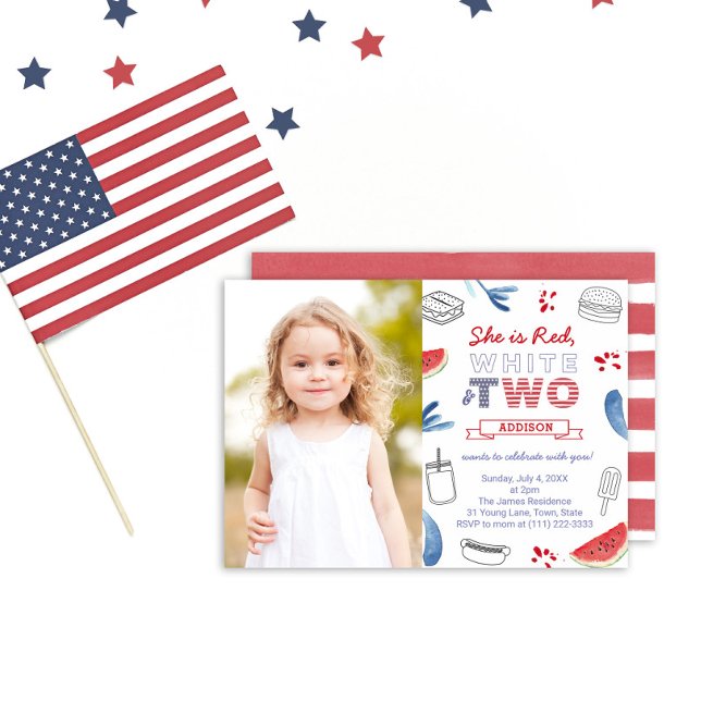 Invitation Stars and Stripes 2e Anniversaire Party PhotoCard (Créateur téléchargé)