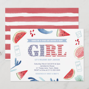 Invitation Stars and Stripes Co-ed Baby shower for Girl