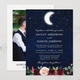 Invitation Stars de lune Mariage céleste Photo florale Retour