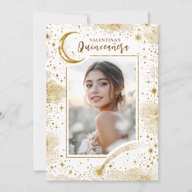 Invitation Stars d'or céleste Lune Nuit Quinceanera Photo (Devant)