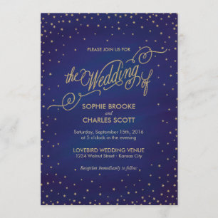 Invitation Stars enchantés bleu & or Mariage Fairytale