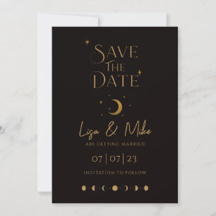 Invitation Stars & Moon Celestial Enregistrer la date, Black