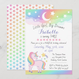 Invitation Stars & Moon Rainbow Sky Magique Unicorn Anniversa