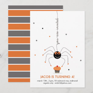 Invitation Stars Spider et un cupcake Anniversaire blanc