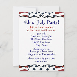 Invitation Stars Stripes 4 juillet BBQ Party
