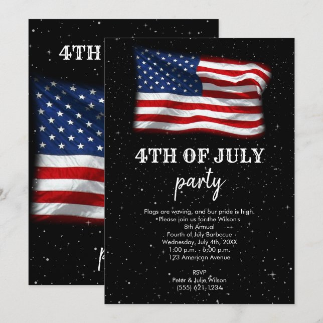 Invitation Stars Stripes Drapeau américain patriotique 4 juil (Devant / Derrière)