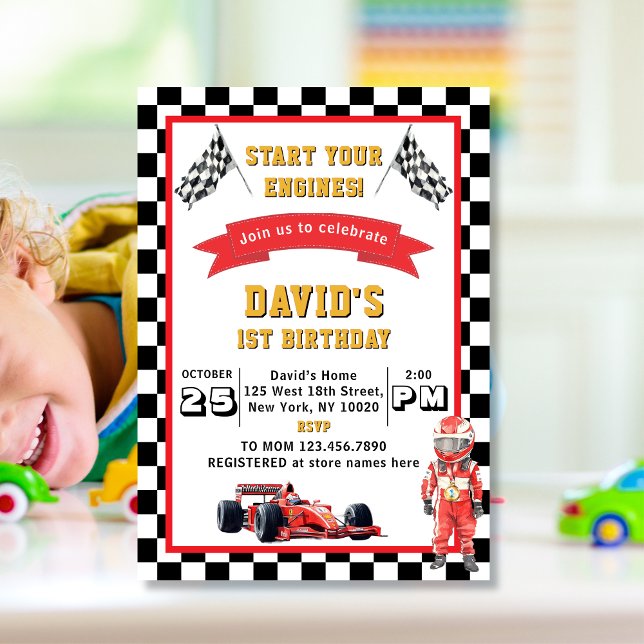 Invitation Start Your Engines Race Car 1st Birthday Party (Créateur téléchargé)