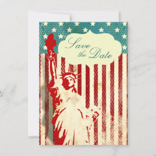 Invitation Statue de la Liberté et annonce de mariage drapeau
