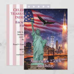 Invitation Statue de la Liberté fusée du 4 juillet USA 250e