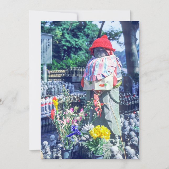 Invitation Statue de moine Jizo avec bib et casquette - Japon (Devant)