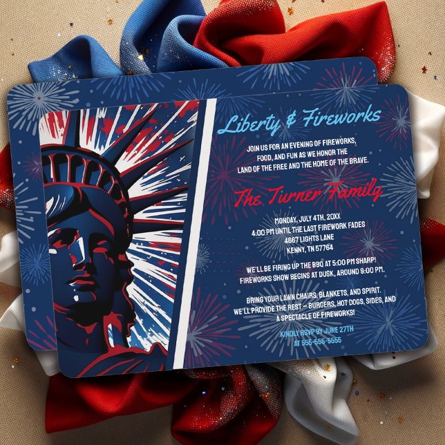 Invitation Statue patriotique rouge bleue de la liberté 4 jui (Créateur téléchargé)