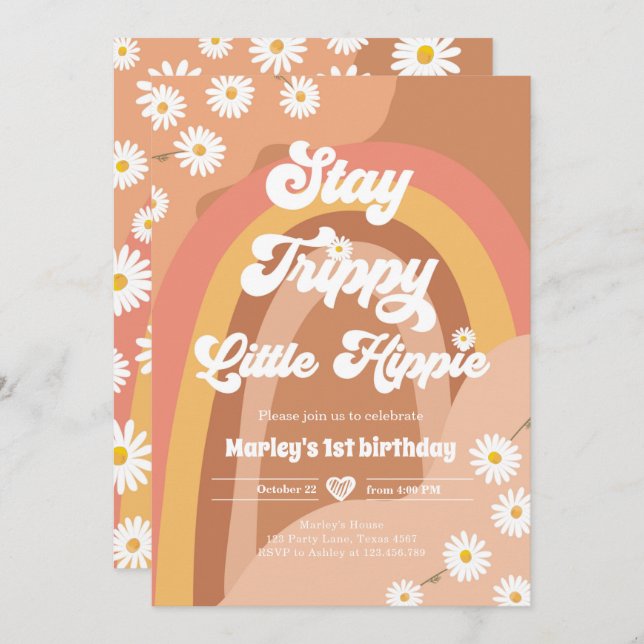 Invitation Stay Trippy Little Hippie Retro Daisy Anniversaire (Devant / Derrière)