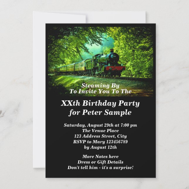 Invitation Steam Train Homme's Birthday Party (Devant)