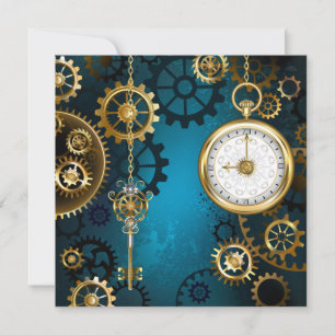 Invitation Steampunk Arrière - plan turquoise avec Gears