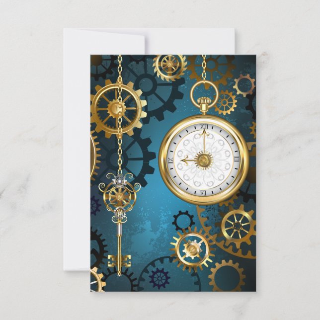 Invitation Steampunk Arrière - plan turquoise avec Gears (Devant)